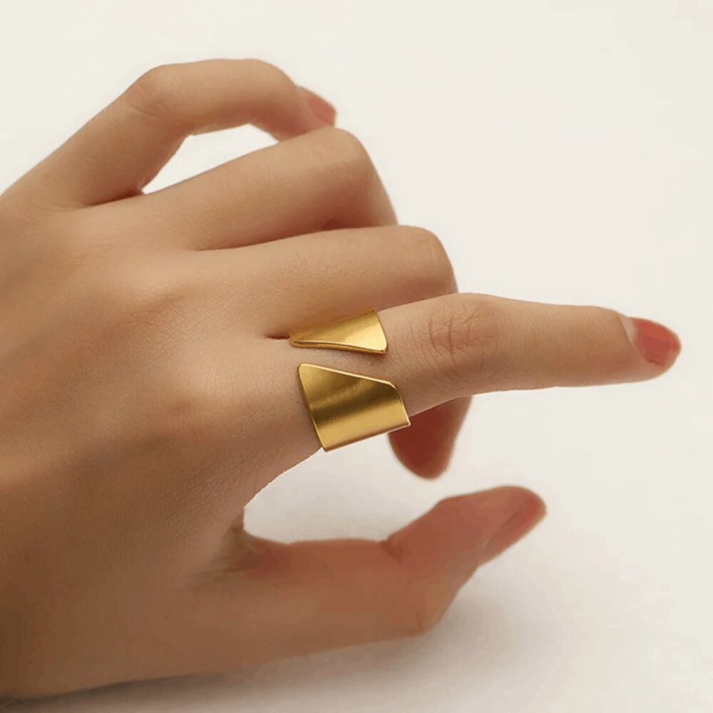 Gold Color Irregular Geometric Cuff Rings For Women  Minimalist Creative